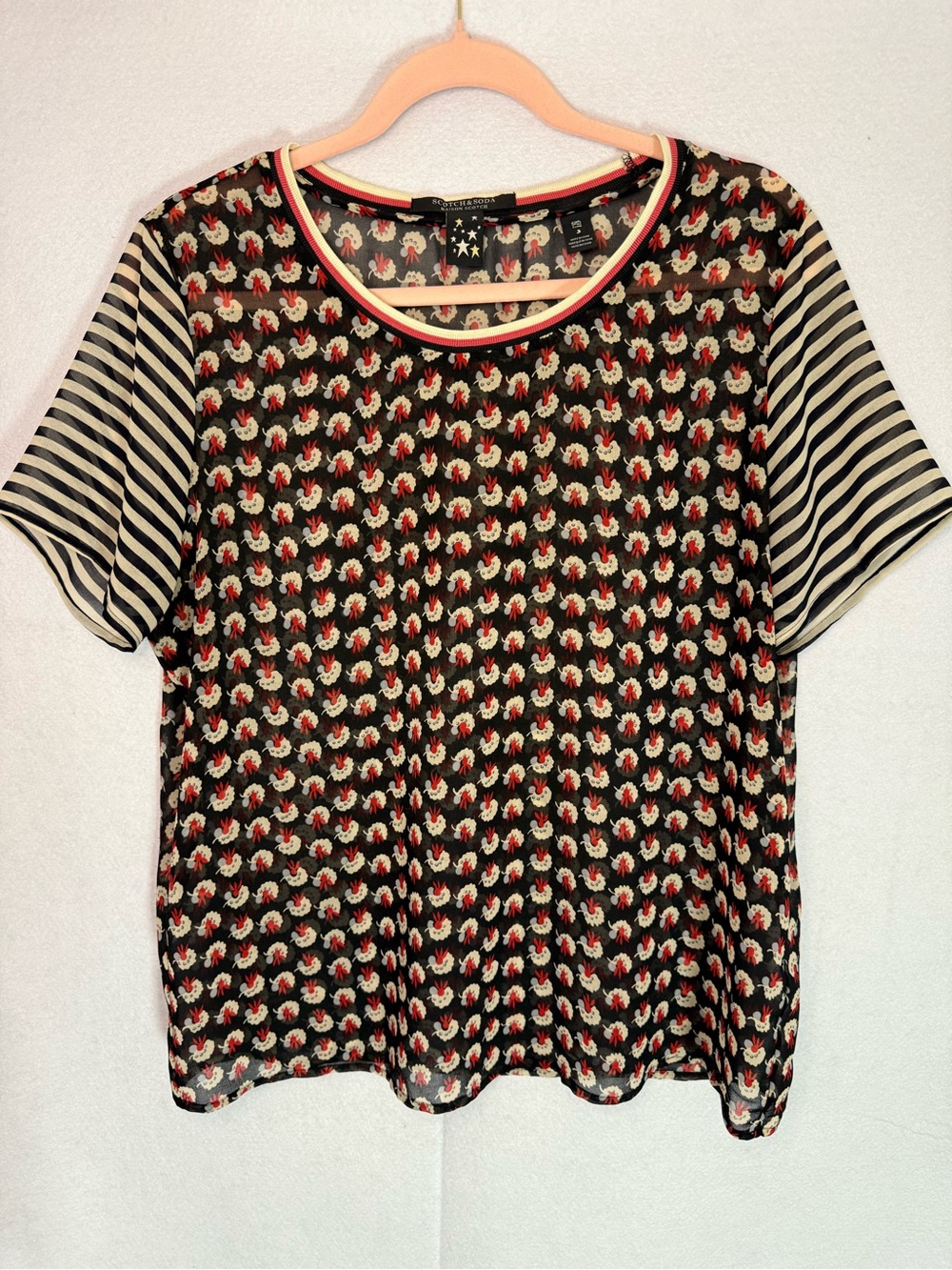 Anthropologie - Scotch & Soda Black Abstract Sheet Short Sleeve Top - Size 3